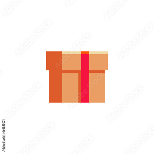Gift box flat icon. Pixel art style. Birthday present. Web site design. 8-bit. Video game sprite. Isolated abstract vector illustration. Game assets.