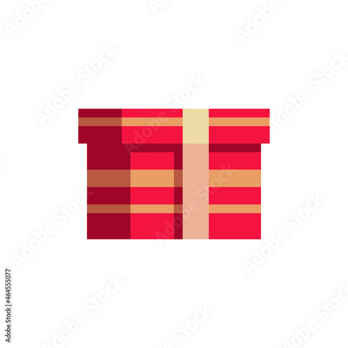 Gift red box flat icon., present Pixel art style. Web site design. 8-bit. Video game sprite. Isolated abstract vector illustration. Game assets.