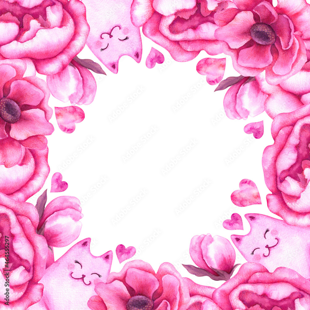 dog-rose, pion, cat, heart, flower watercolor hand drawn cartoon illustration for greeting cards, invitations, Valentines cards, isolated on white backgroun, wedding invitations. dog-rose, pion, cat, heart, flower watercolor hand drawn cartoon illustration for greeting cards, invitations, Valentines cards, isolated on white backgroun, wedding invitations.