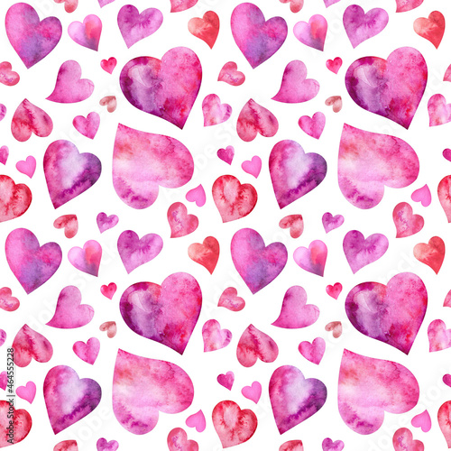 Pink hearts watercolor hand drawn illustration for greeting cards, invitations, Valentines cards, isolated on white backgroun, wedding invitations.