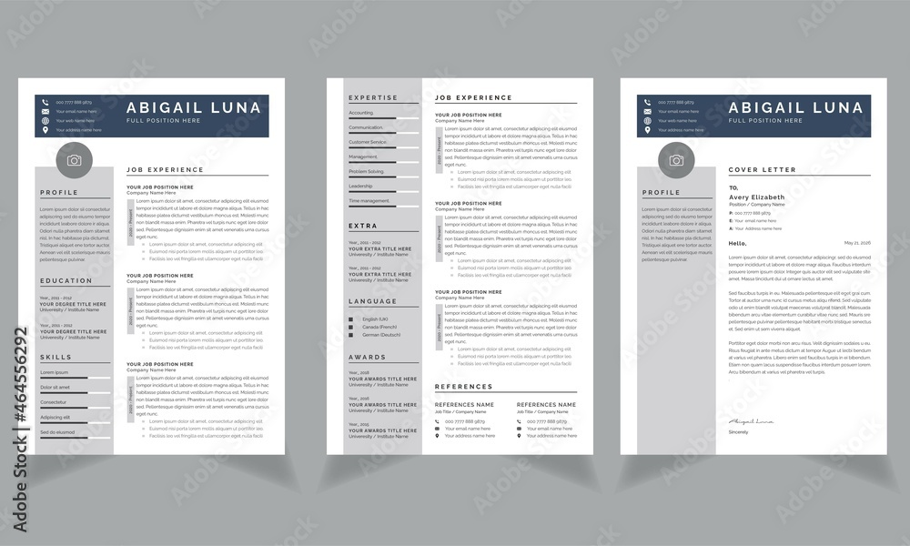 Modern Resume Template and 2-Page CV Layout Set 