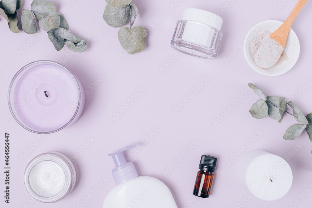 Flat lay composition with natural cosmetics for face