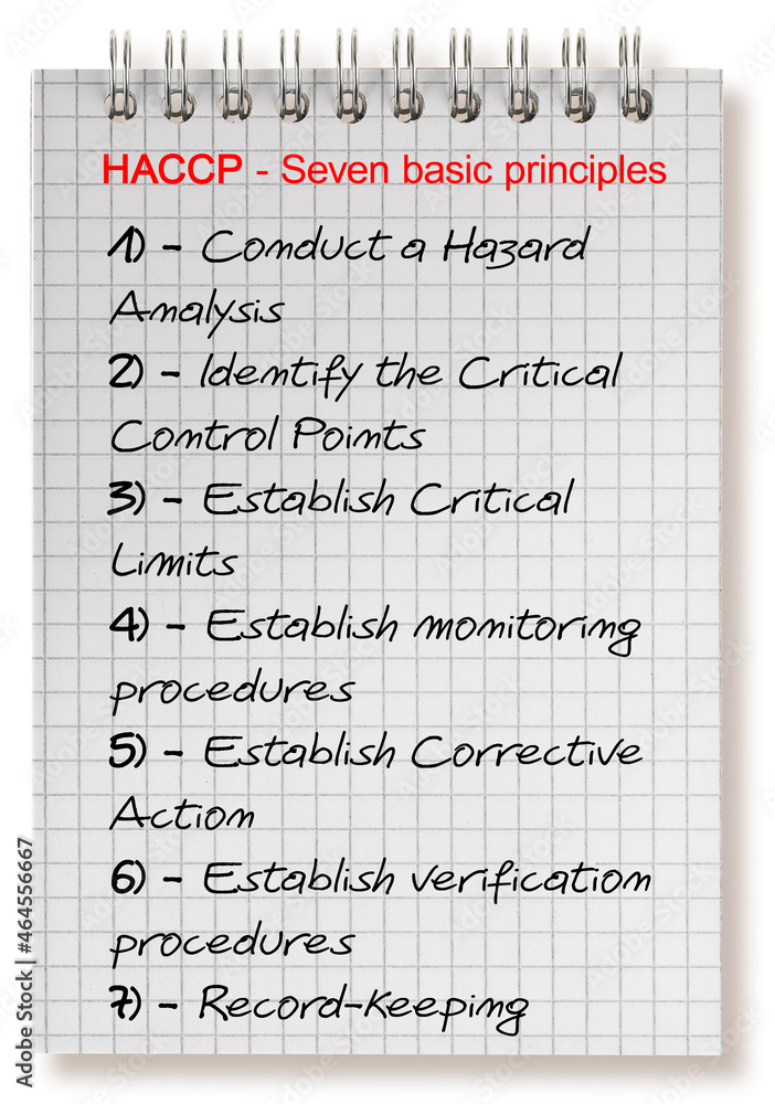Seven basic principles about HACCP plans (Hazard Analysis and Critical