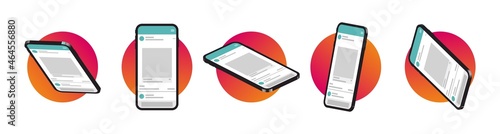 Smartphone frame less blank screen, rotated position. Isometric illustration cell phone. Template for advertising or page to the site, marketing, presentation. İnfographics UI design interface.