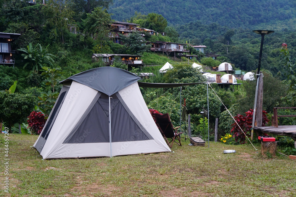 Camping tent on the hillside  in Phu Langka Forest Park, Phayao Province, Thailand