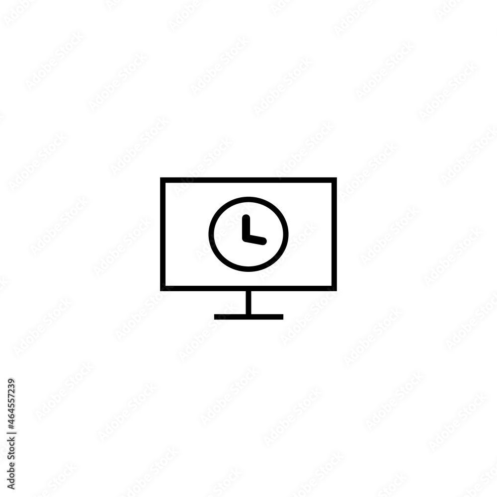 Сomputer technology concept. Modern outline illustration for banners, flyers and web sites. Editable stroke in trendy flat style. Line icon of clock on screen of computer Сomputer technology concept. Modern outline illustration for banners, flyers and web sites. Editable stroke in trendy flat style. Line icon of clock on screen of computer