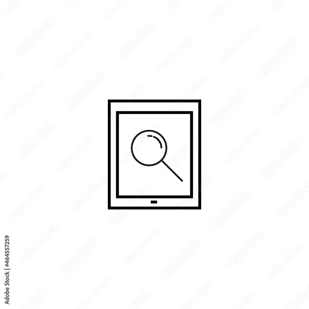 Сomputer technology concept. Modern outline illustration for banners, flyers and web sites. Editable stroke in trendy flat style. Line icon of magnifying glass on screen of tablet Сomputer technology concept. Modern outline illustration for banners, flyers and web sites. Editable stroke in trendy flat style. Line icon of magnifying glass on screen of tablet