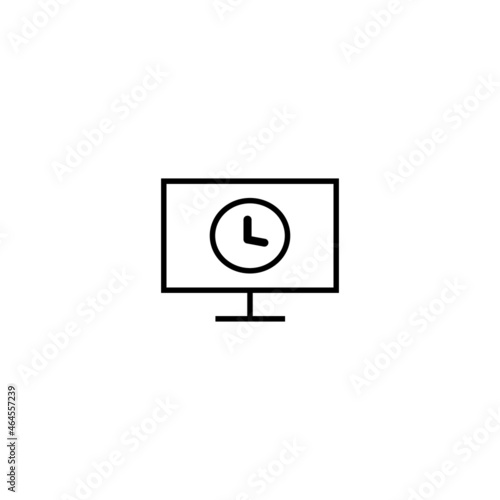 Сomputer technology concept. Modern outline illustration for banners, flyers and web sites. Editable stroke in trendy flat style. Line icon of clock on screen of computer
