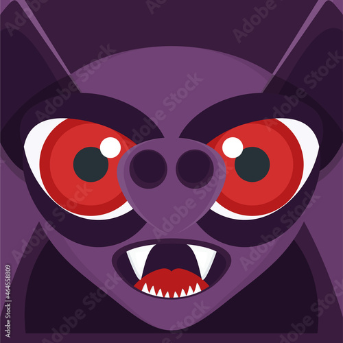 Halloween flying bats face. Vector decoration element