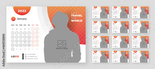 Calendar 2022, calendar design with round circle shape for date corporate design template vector.