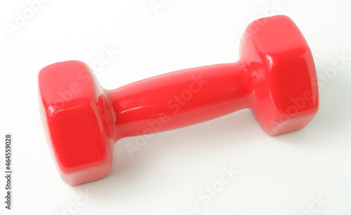 Sport equipment. Two red dumbbells for fitness weighing 2 kg on a white background.