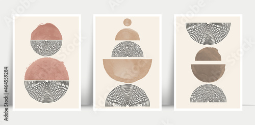 Trendy set of abstract creative minimal artistic hand painted compositions ideal for wall decoration, as postcard or brochure design, vector illustration