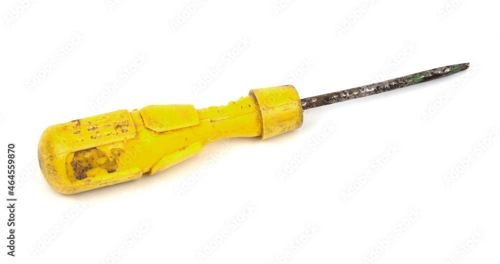 An old screwdriver on a white background An old screwdriver on a white background