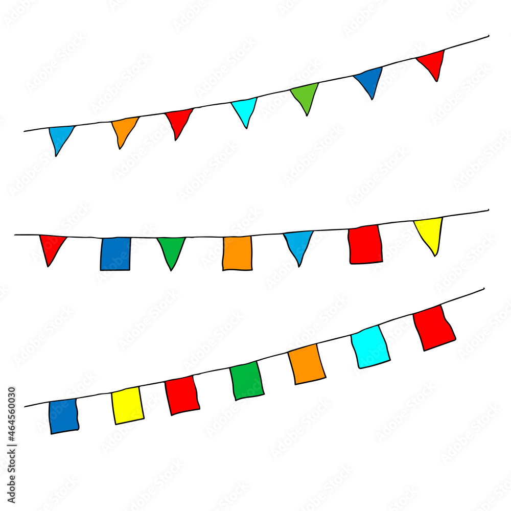 Obraz premium Beautiful hand-drawn colored vector illustration of group of flags isolated on a white background