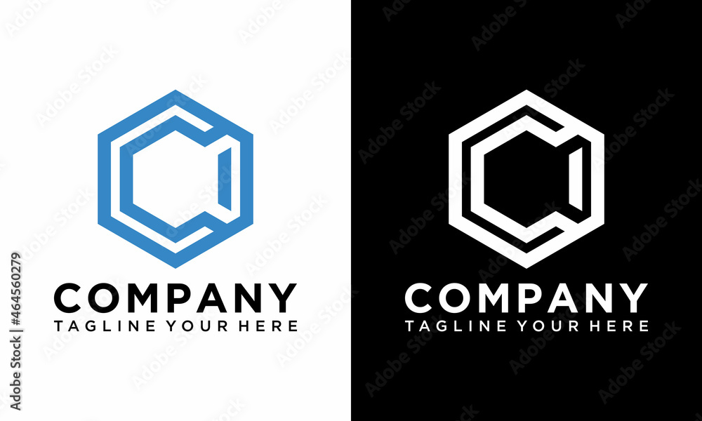 Initial Letter c Logo, Geometric hexagonal Line, Flat Design Logo Template, vector illustration on a black and white background. Initial Letter c Logo, Geometric hexagonal Line, Flat Design Logo Template, vector illustration on a black and white background.