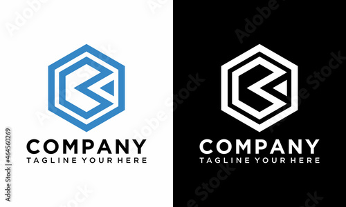 Initial Letter B Logo, Geometric hexagonal Line, Flat Design Logo Template, vector illustration on a black and white background.