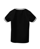 back, round neck shirt black, with white stripes on sleeves and neck