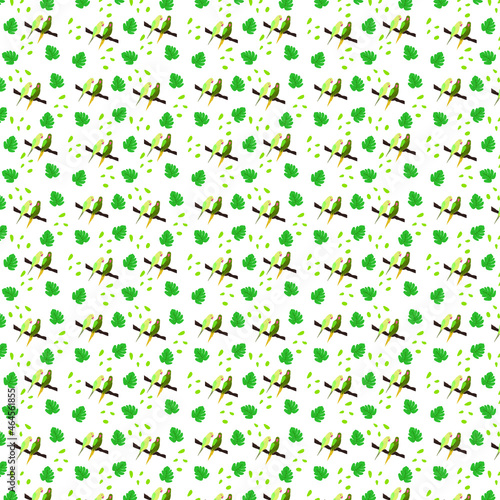 Seamless pattern with parrots and floristry elements. 