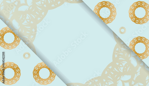 Baner in aquamarine color with greek gold ornament for design under the text
