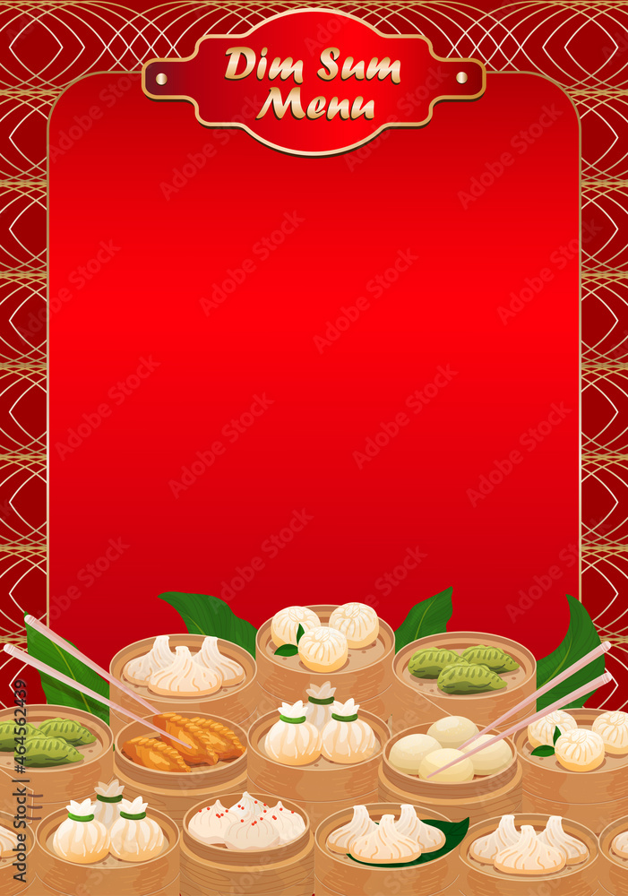 Dim Sum menu template page. Chinese dumplings menu restaurant template
