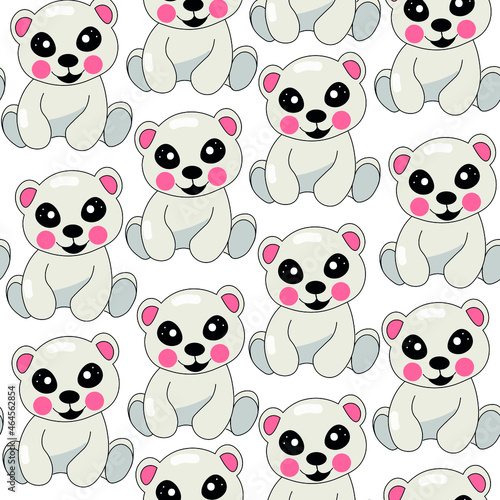 Fototapeta Naklejka Na Ścianę i Meble -  Cute, polar bear, toy, cartoon vector seamless pattern isolated on bright background. Concept for  wallpaper, print, cards