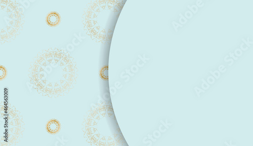 Baner in aquamarine color with greek gold pattern for design under logo or text