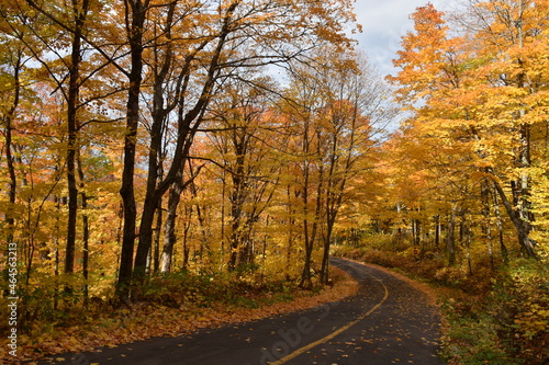 The lake road in autumn, Saint-Aubert, Québec, Canada