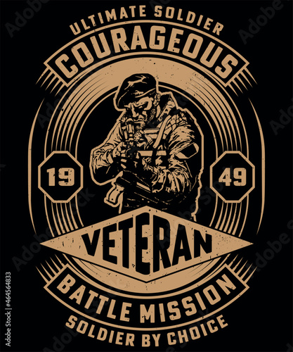 Fully editable vector illustration (Editable AI) and EPS outline Ultimate Soldier Courageous T shirt design an image suitable for t-shirt graphic, poster or print design, the package is 4500x5400px
