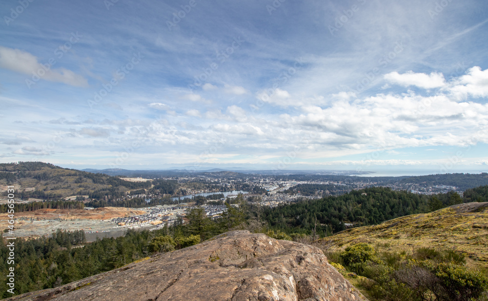 View of construction in Langford from Mount Wells Regional Park on Vancouver Island, BC
