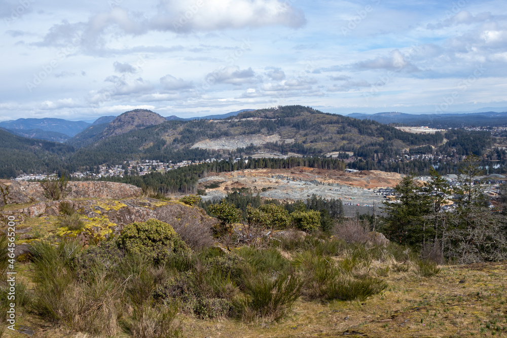 View of development in Langford from Mount Wells Regional Park on Vancouver Island, BC