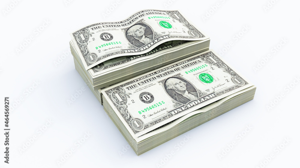 stack of one dollar bills U.S., One dollar banknotes stacks isolated on white background, 3d render stack of one dollar bills U.S., One dollar banknotes stacks isolated on white background, 3d render