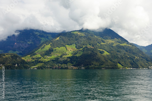 Cloudy sky over the hill on the lake in Switzerland