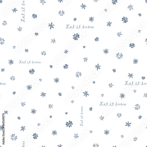 Vector White Snowflakes with text Let it snow background pattern