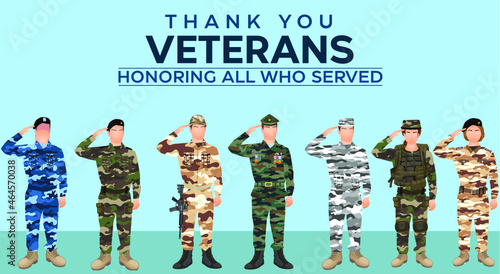 Remembering and Honoring all who served the country United States of America. Soldiers salute backdrop in Vector Format