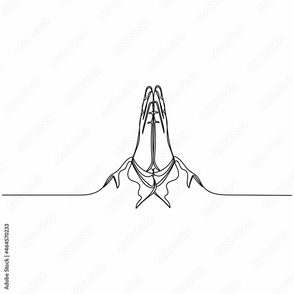 Vector continuous one single line drawing icon of hands praying religion in silhouette on a white background. Linear stylized. Vector continuous one single line drawing icon of hands praying religion in silhouette on a white background. Linear stylized.