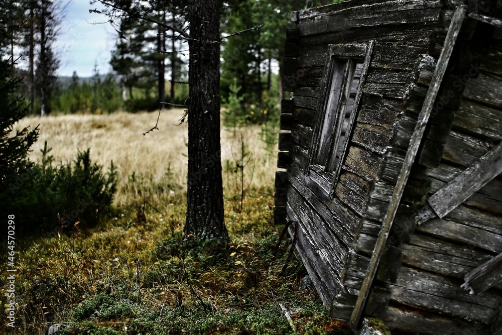 Broken and weathered house in northern Sweden Broken and weathered house in northern Sweden