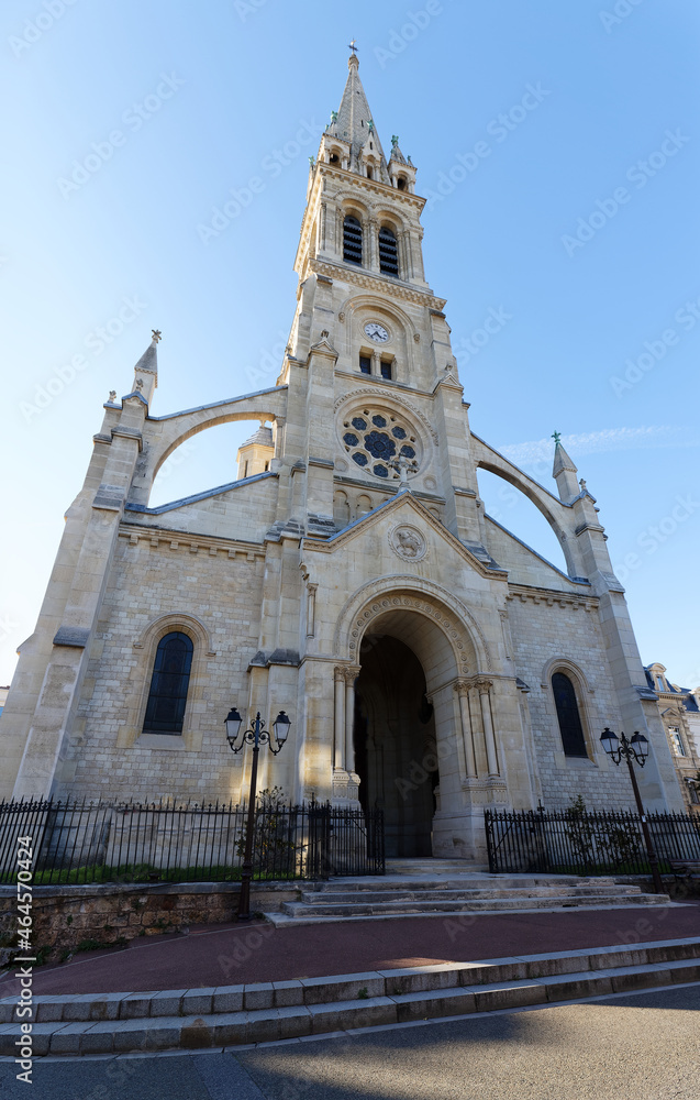 The Saint Clodoald church was built in 1815-1892 in a Romanesque Gothic style . Saint Cloud town. France.