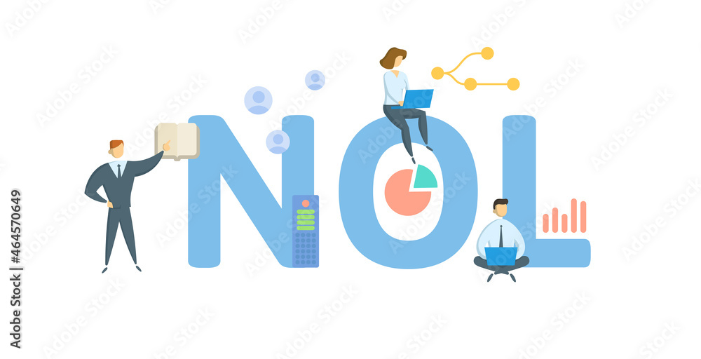 NOL, Net Operating Loss. Concept with keyword, people and icons. Flat vector illustration. Isolated on white. NOL, Net Operating Loss. Concept with keyword, people and icons. Flat vector illustration. Isolated on white.