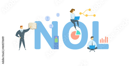 NOL, Net Operating Loss. Concept with keyword, people and icons. Flat vector illustration. Isolated on white.