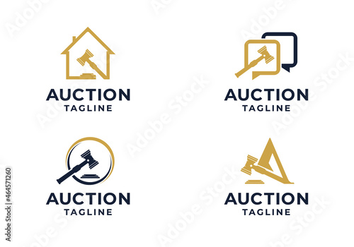 Gavel logo concept, Auction or lawyer logo design icon collection