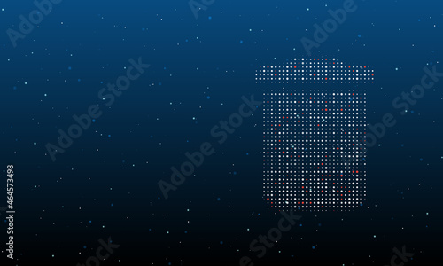 On the right is the trash symbol filled with white dots. Background pattern from dots and circles of different shades. Vector illustration on blue background with stars