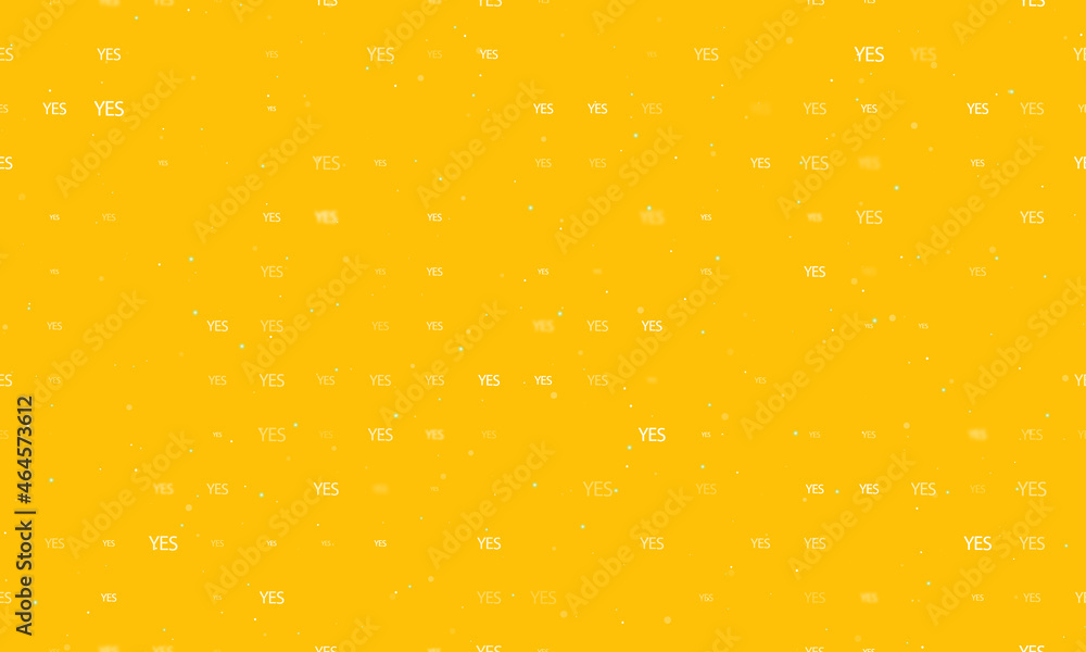 Seamless background pattern of evenly spaced white yes symbols of different sizes and opacity. Vector illustration on amber background with stars Seamless background pattern of evenly spaced white yes symbols of different sizes and opacity. Vector illustration on amber background with stars
