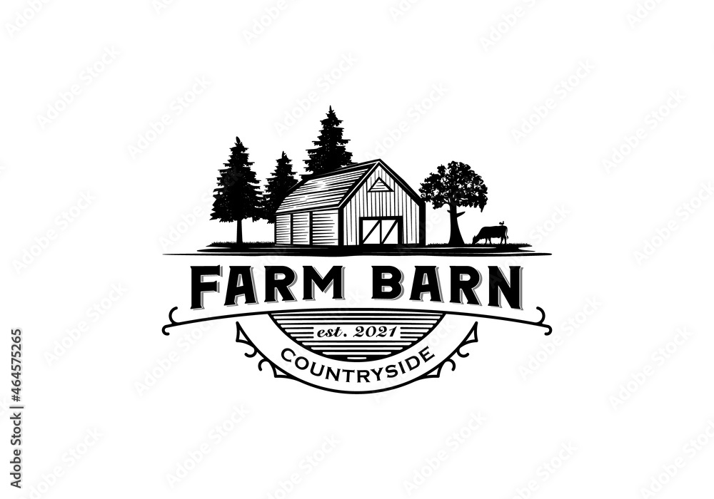 Old farm barn logo, countryside illustration design template inspiration