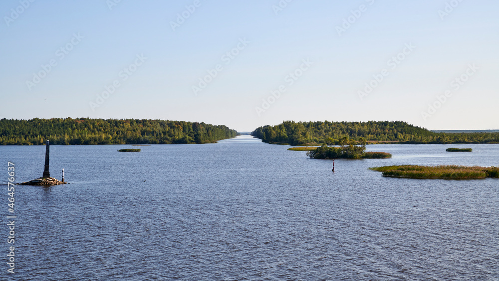 Russia. River Kovzha and Lake Beloe. Entrance to the Belozersk bypass channel