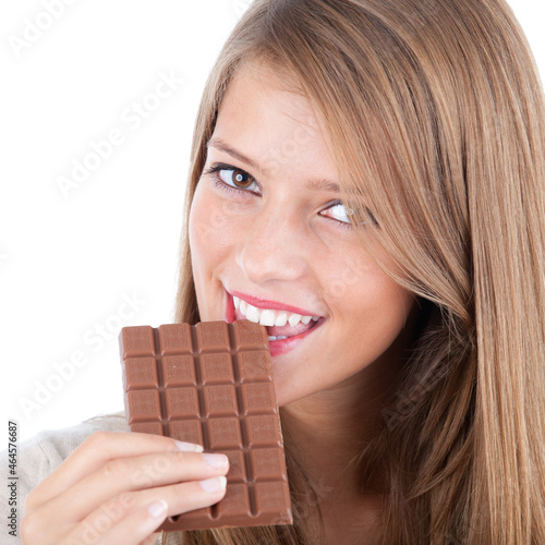 Enjoying chocolate bar
