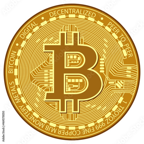 Electronics finance money symbol. Golden cryptocurrency coin. Gold Bitcoin. Flat Isolated vector illustration on white background