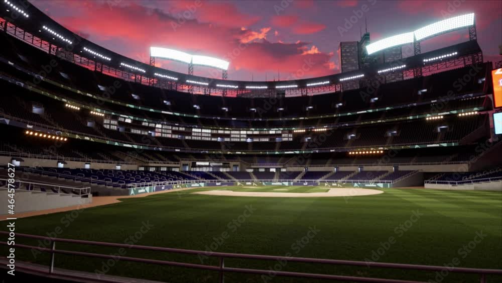 empty baseball or cricket arena. evening 4k scene. Animated 3d photoreal video render . High quality footage 25fps empty baseball or cricket arena. evening 4k scene. Animated 3d photoreal video render . High quality footage 25fps