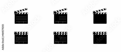 Canvas Print Opened and closed Movie Film Clap Board Icon Set Closeup Isolated on white Background