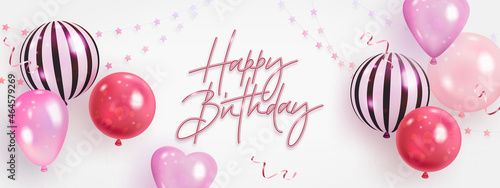 Canvas Print Vector birthday elegant greeting card or horizontal banner with realistic balloons