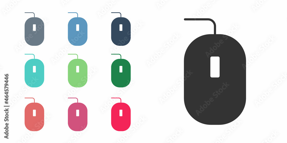 Black Computer mouse gaming icon isolated on white background. Optical with wheel symbol. Set icons colorful. Vector Black Computer mouse gaming icon isolated on white background. Optical with wheel symbol. Set icons colorful. Vector